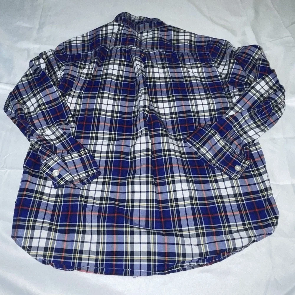 Ralph Lauren Boys Blue White Plaid Natural Stretch Button Down‎ Shirt Size 5